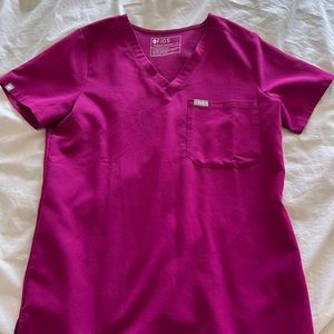 Figs Dark Magenta Catarina One Pocket Scrub Top Small